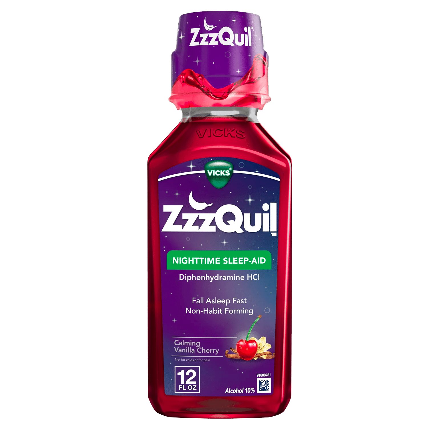 Vicks Zzzquil Chất lỏng hỗ trợ giấc ngủ ban đêm, Hương vị anh đào vani, 12 fl oz