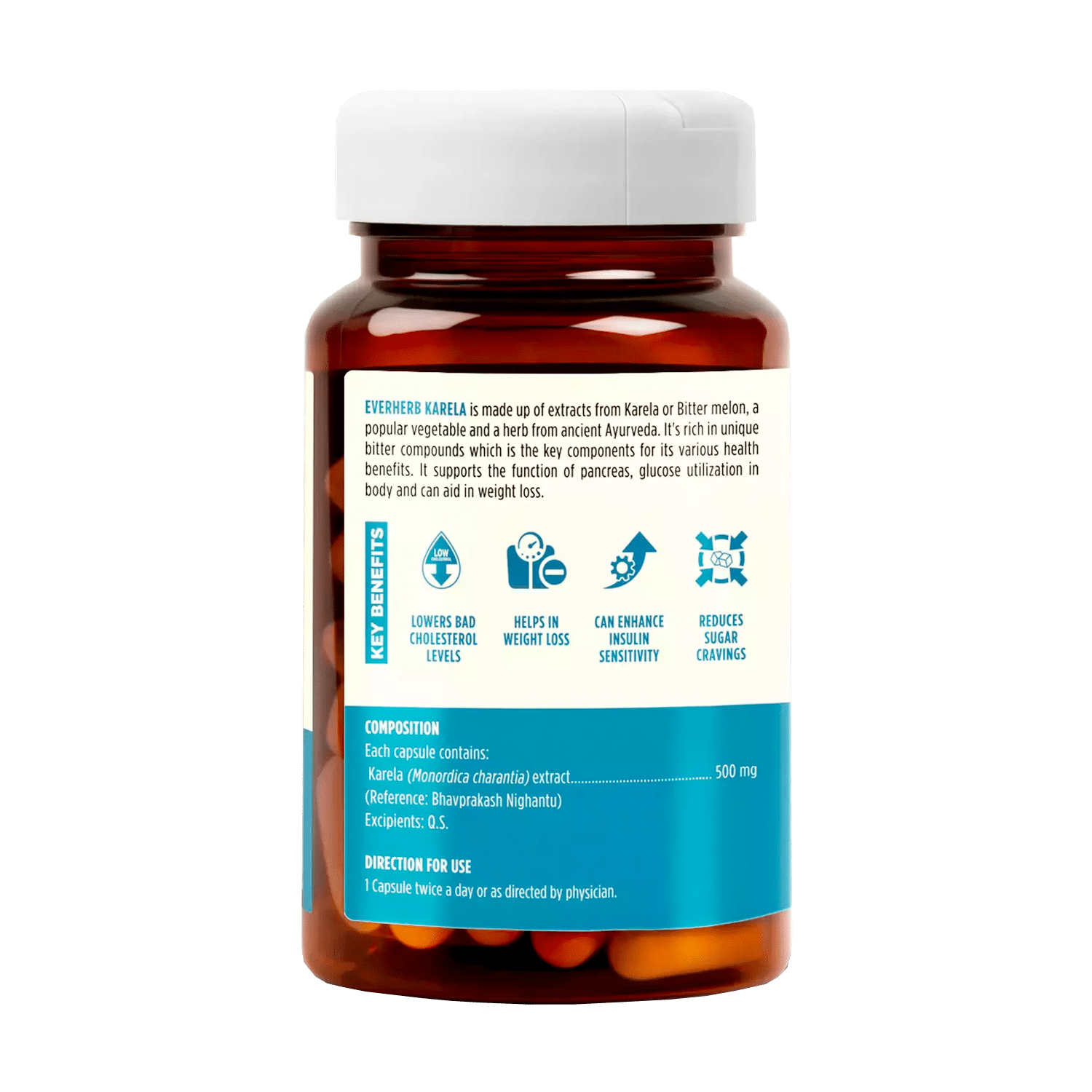 Everherb (By Pharmeasy) Karela - Kiểm Soát Đường Huyết - Giảm Cholestrol Xấu - Chai 60 - Image 2
